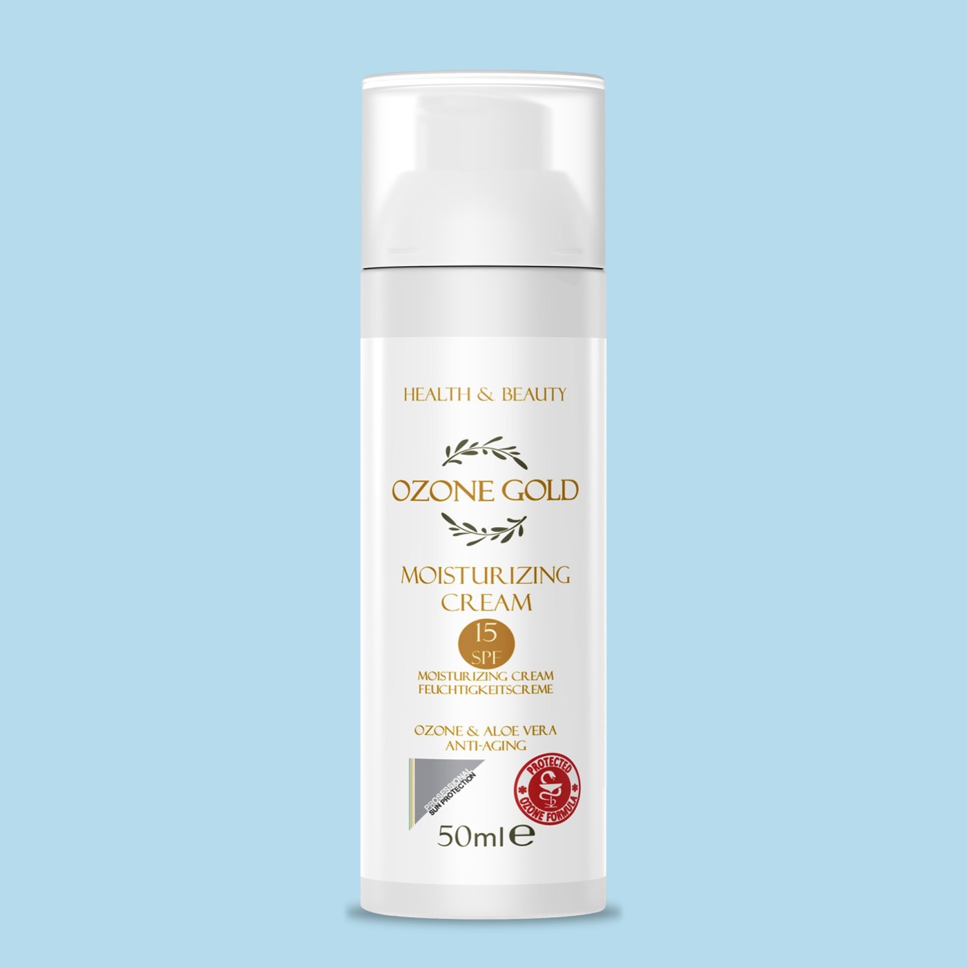 OZONE GOLD – MOISTURIZING CREAM 15SPF ХИДРАТАНТНА КРЕМА ПРОТИВ СТАРЕЕЊЕ 15SPF СО ОЗОН И АЛОЕ ВЕРА – 50ml